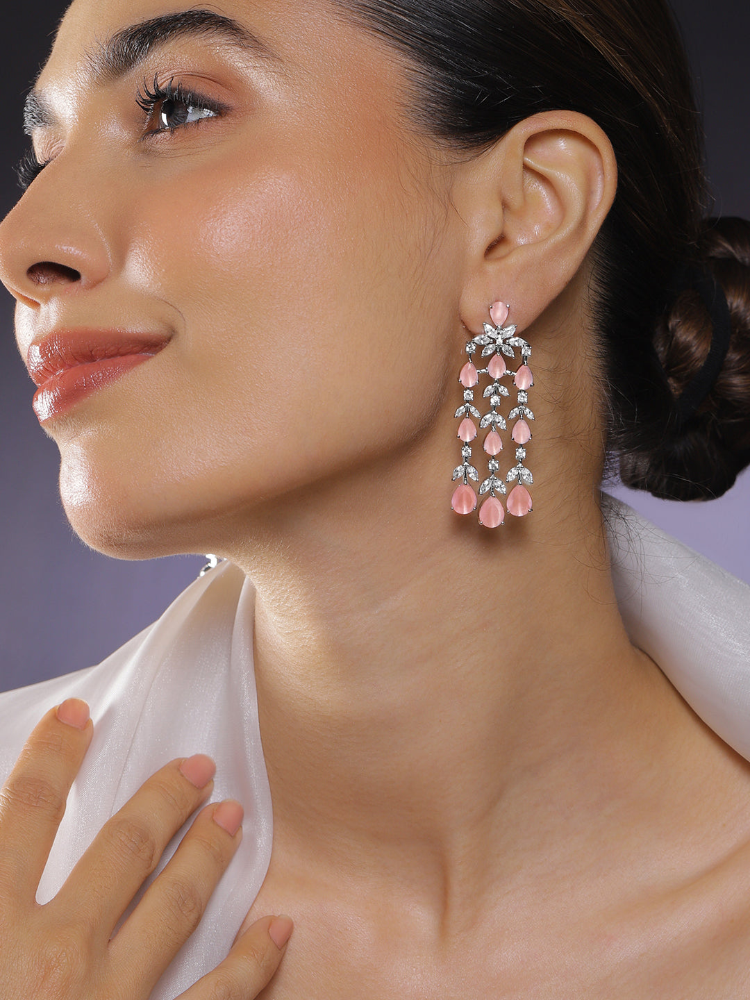 Dreamy Pink Crystal American Diamond Zirconia Danglers フリーサイズ