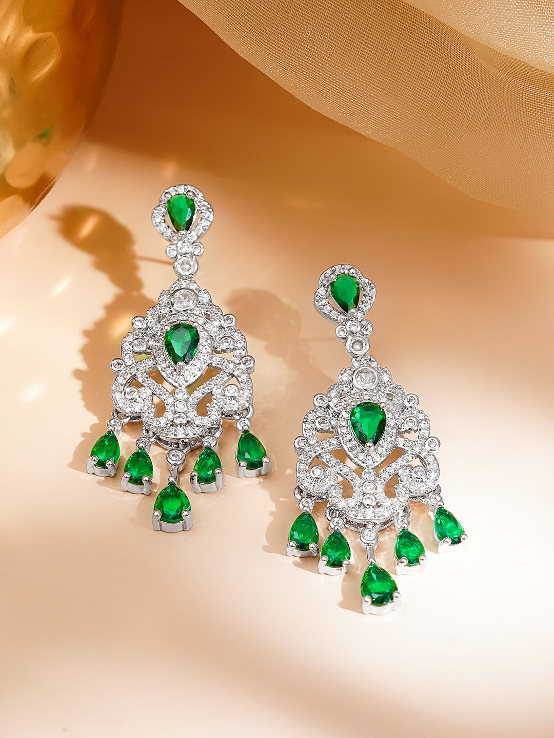 Emerald Cascade Statement Earrings フリーサイズ