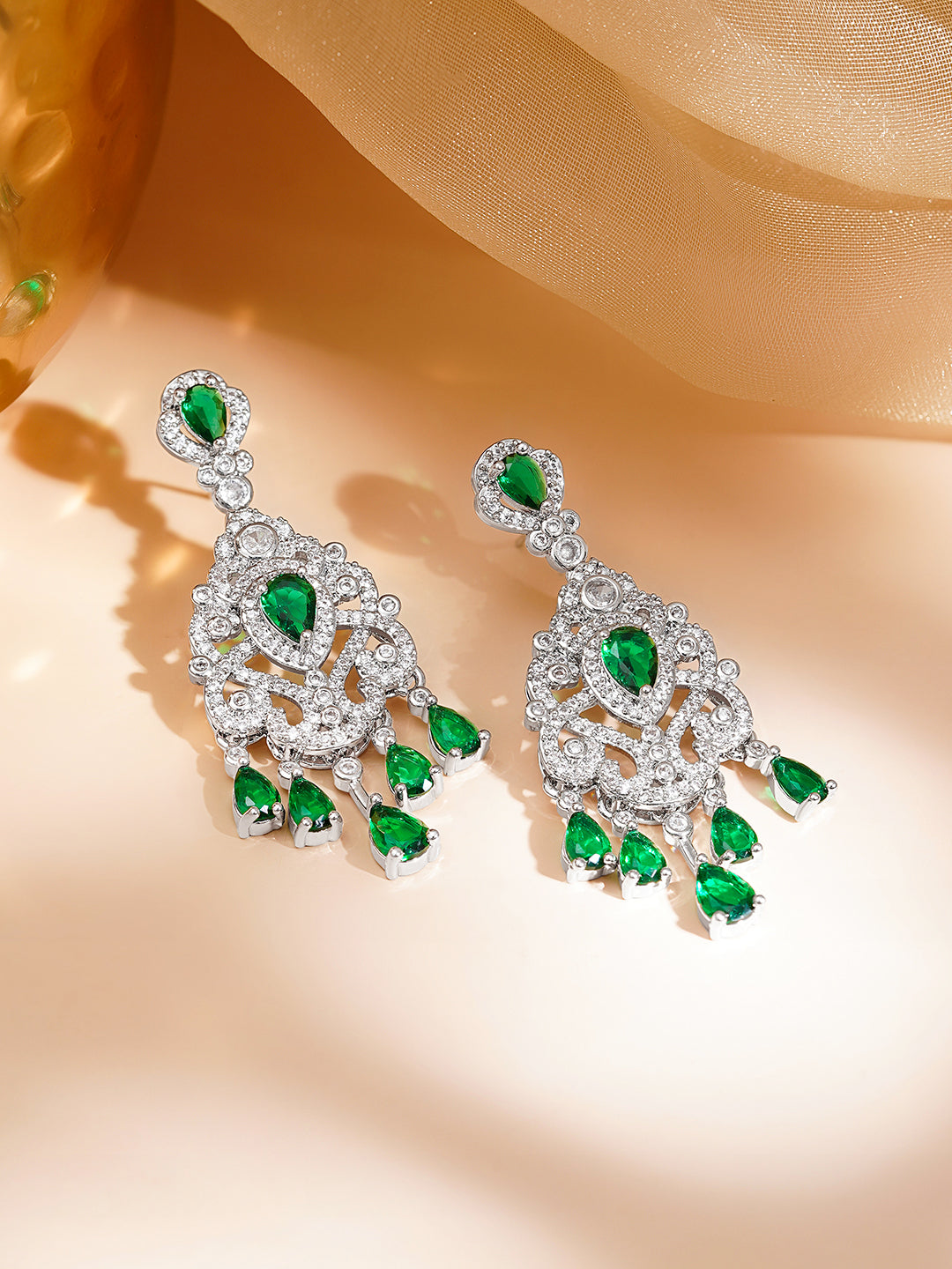 Emerald Cascade Statement Earrings フリーサイズ
