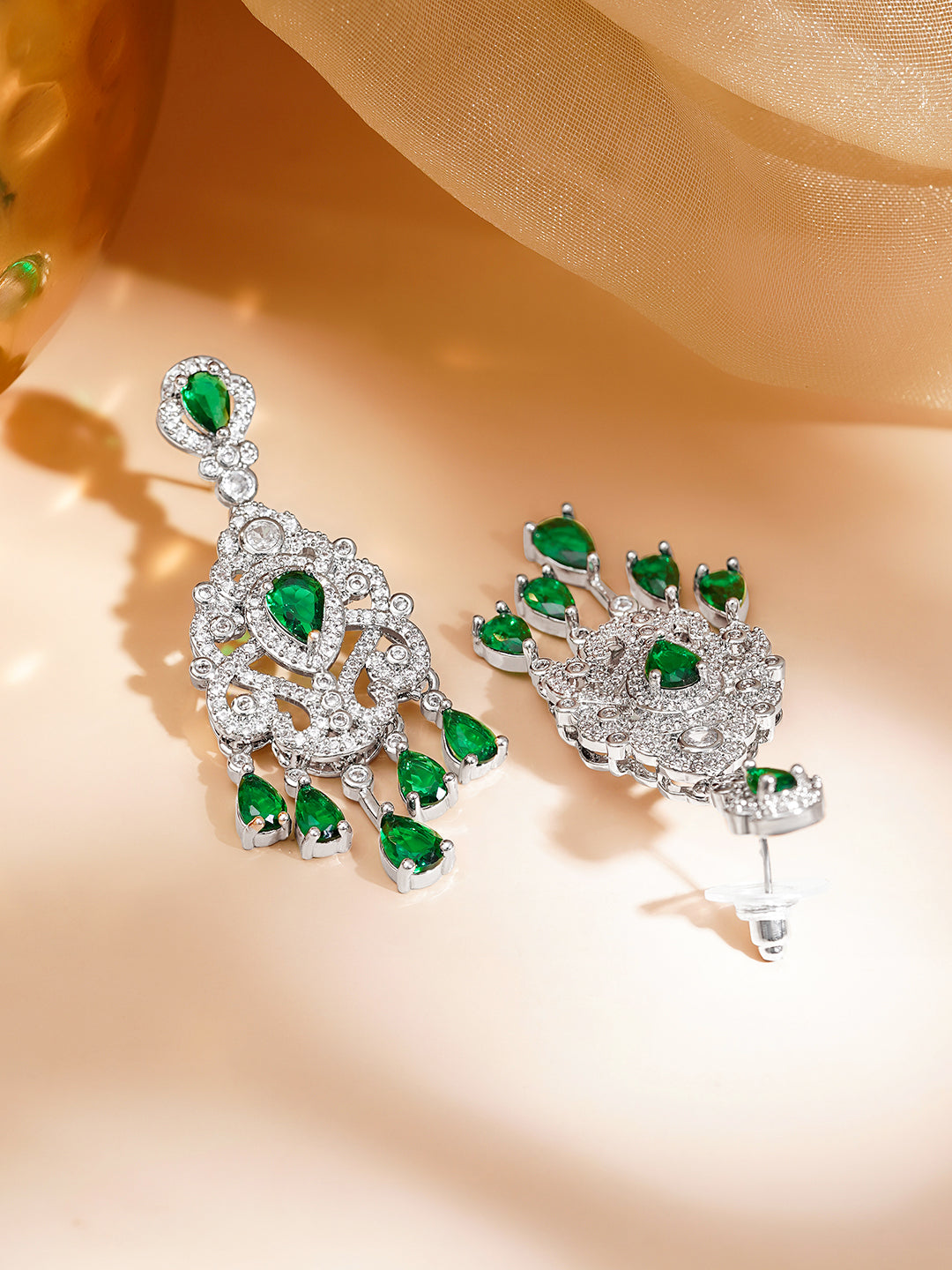 Emerald Cascade Statement Earrings フリーサイズ