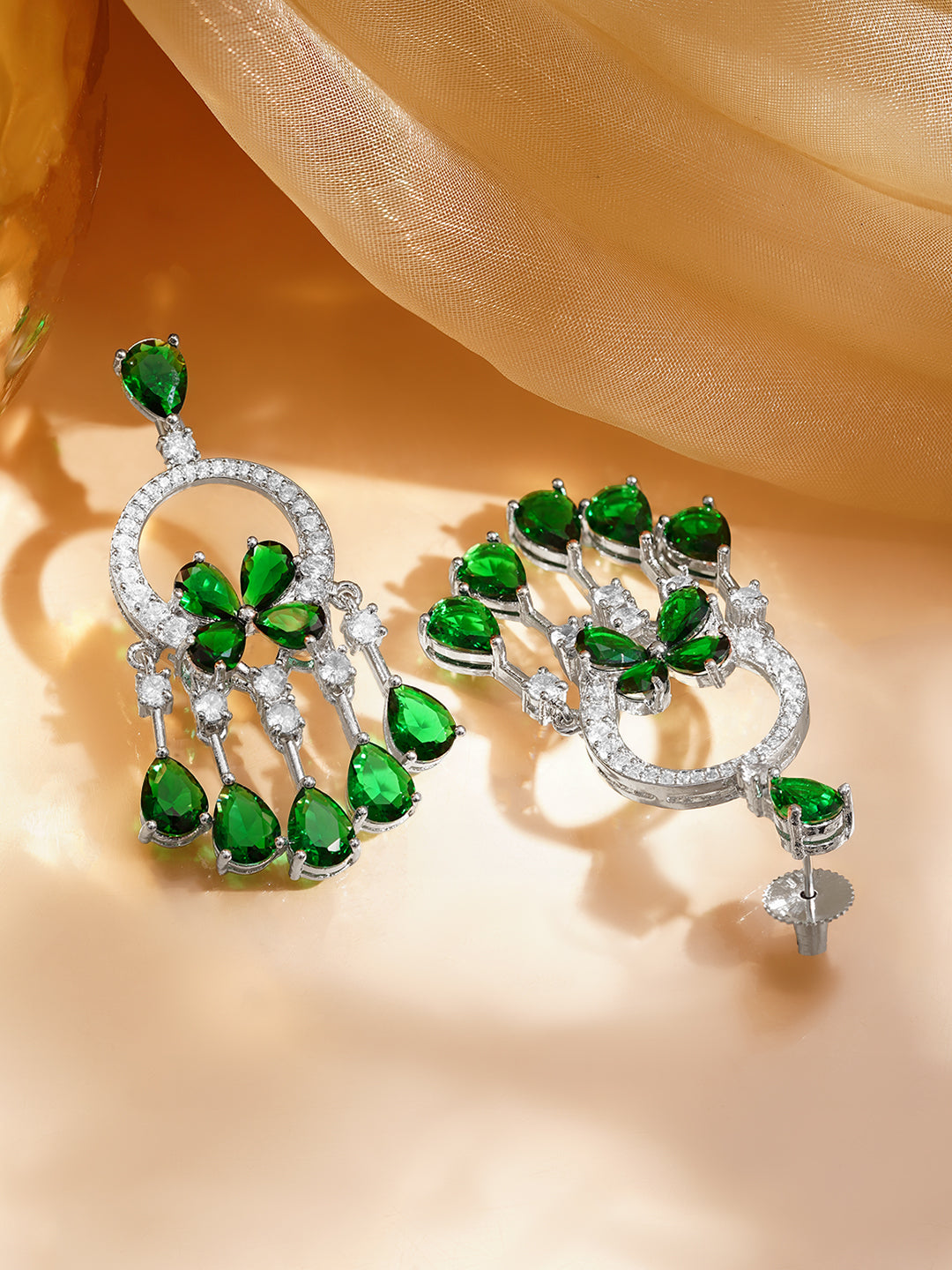 Emerald Crystal Cascade Statement Earrings フリーサイズ