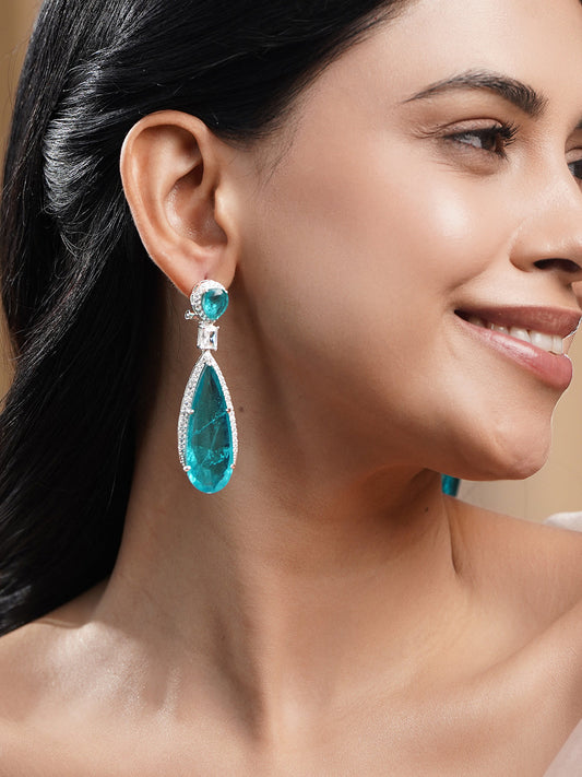 【Rubans】 Rhodium Plated American Diamond Zirconia Blue Tear Drop Earrings｜ロジウムメッキ アメリカンダイヤモンド ブルー ティアドロップ イヤリング