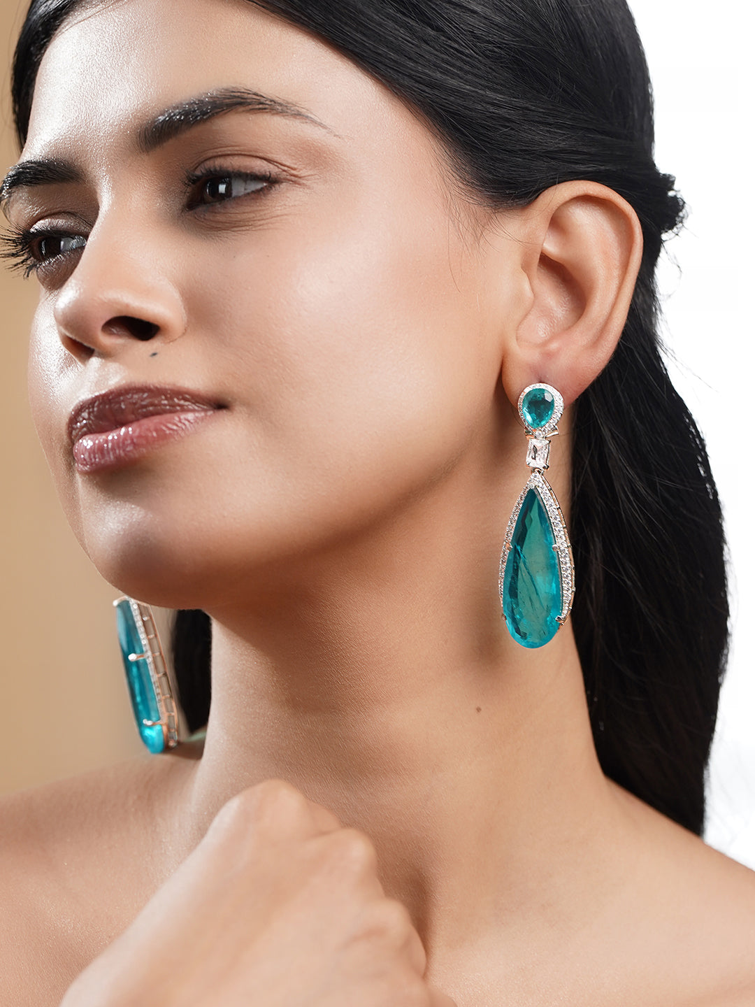 【Rubans】 Rhodium Plated American Diamond Zirconia Blue Tear Drop Earrings｜ロジウムメッキ アメリカンダイヤモンド ブルー ティアドロップ イヤリング