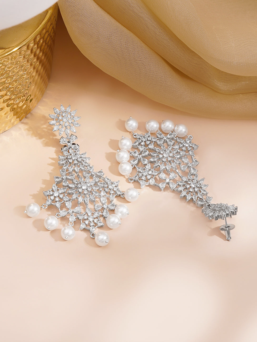Crystal Bloom Pearl Chandelier Earrings Length - 9 cm