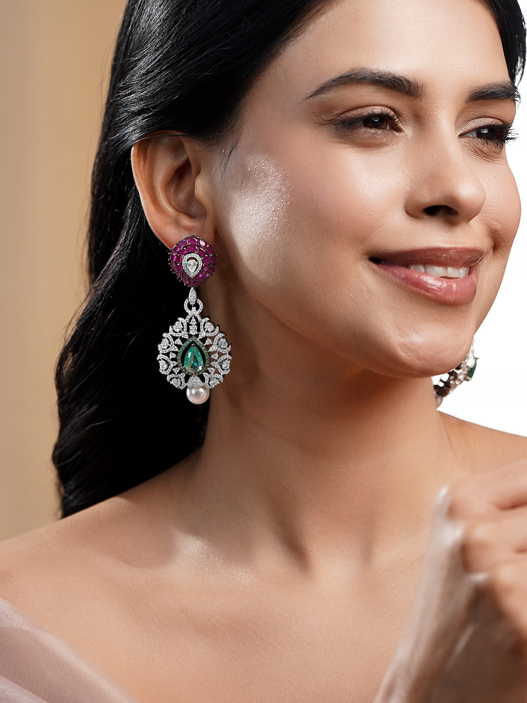 Signature Pearl Crystal Drop Earrings フリーサイズ