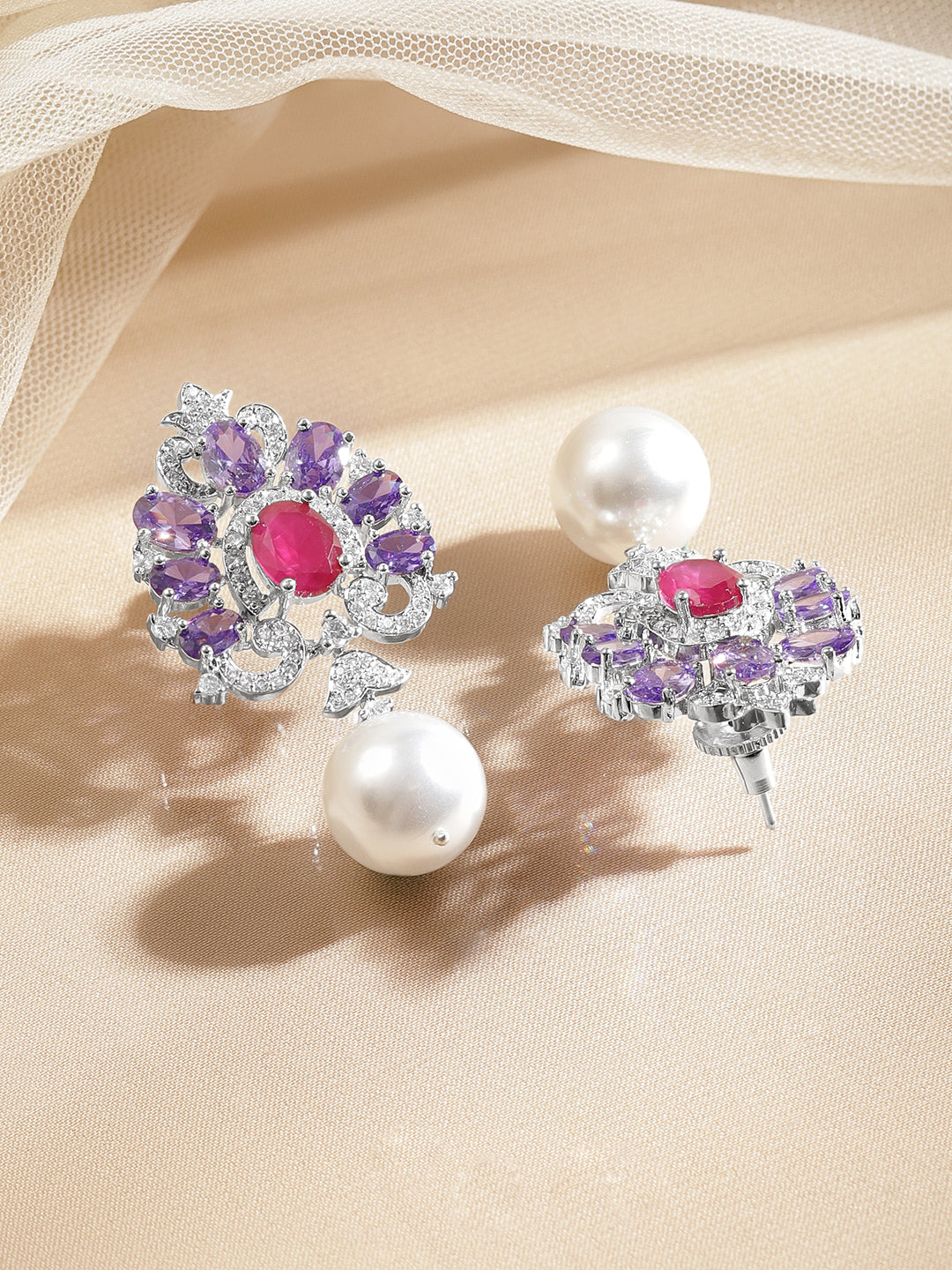 Crystal Bloom Pearl Drop Earrings Length - 5 cm
