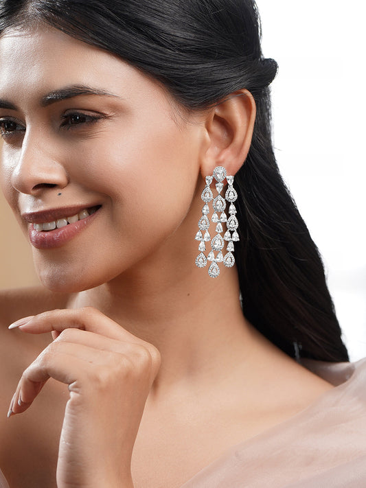 Crystal Cascade Silver Chandelier Earrings フリーサイズ