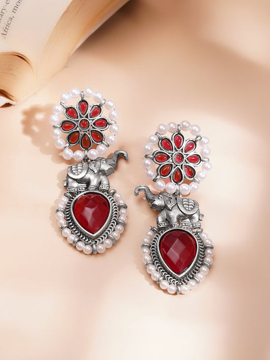 Vintage Ruby Pearl Statement Earrings フリーサイズ