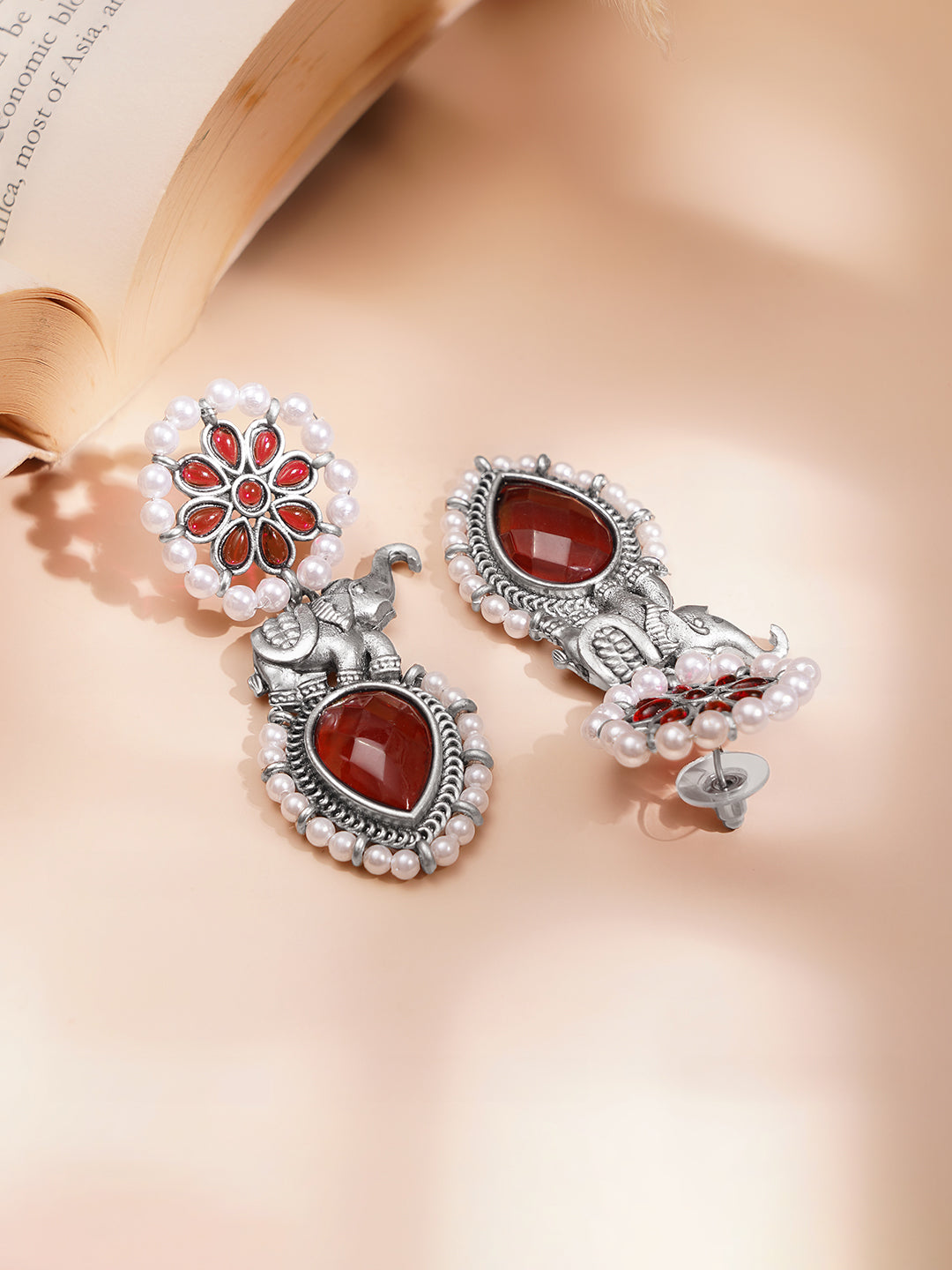Vintage Ruby Pearl Statement Earrings フリーサイズ