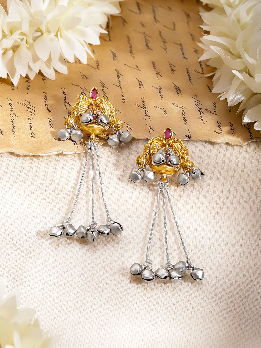 Oxidised Festive Ruby Dangler Earrings フリーサイズ