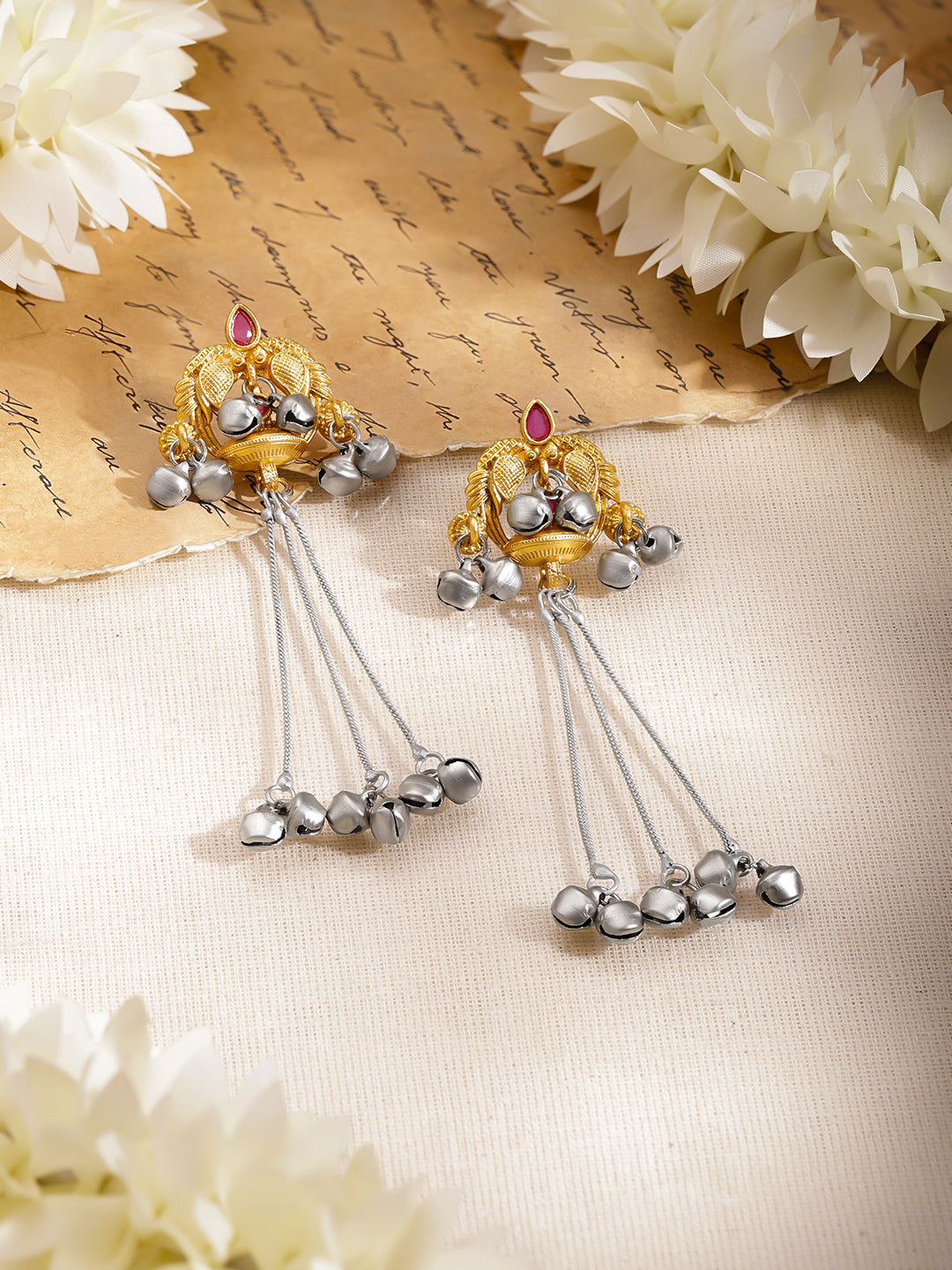 Oxidised Festive Ruby Dangler Earrings フリーサイズ