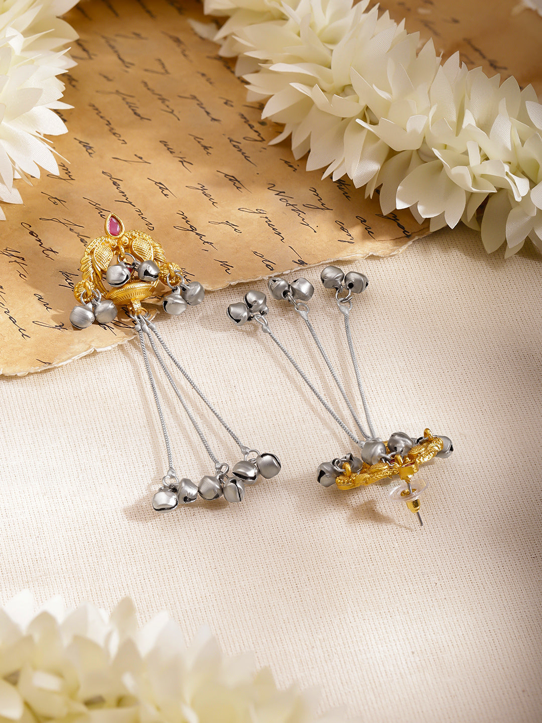Oxidised Festive Ruby Dangler Earrings フリーサイズ