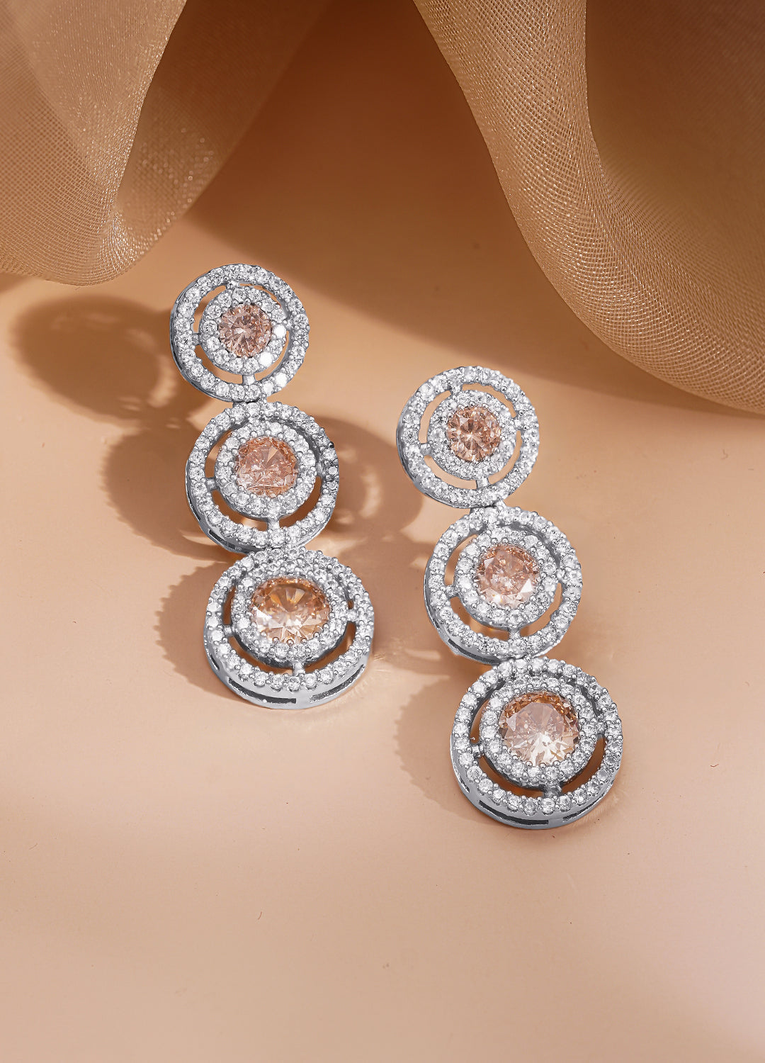 Luxe Champagne Circle AD Drop Earrings フリーサイズ