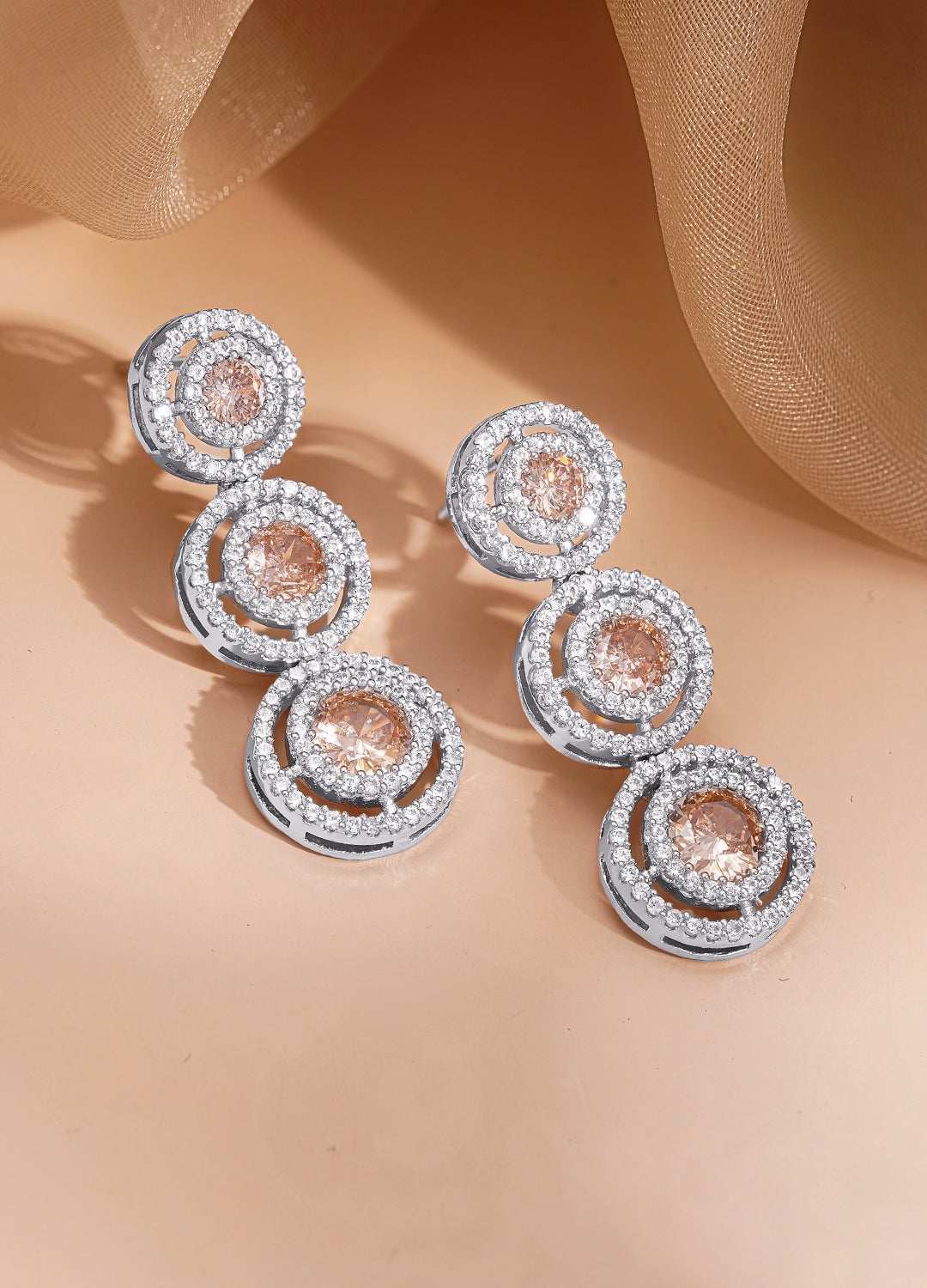 Luxe Champagne Circle AD Drop Earrings フリーサイズ