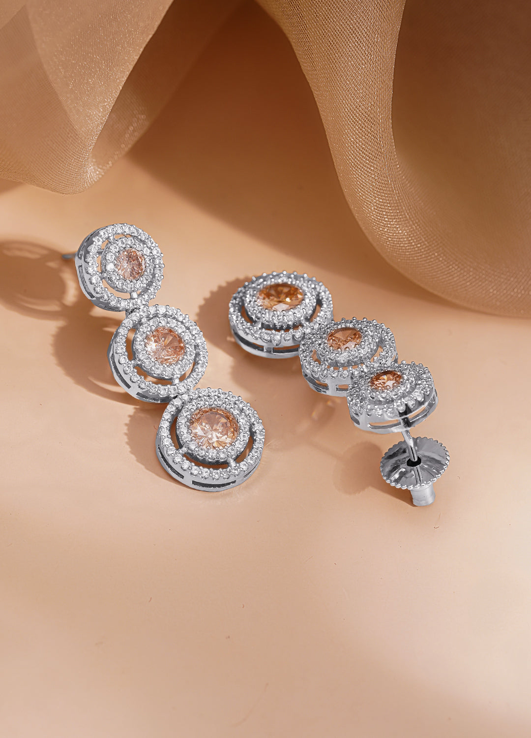 Luxe Champagne Circle AD Drop Earrings フリーサイズ