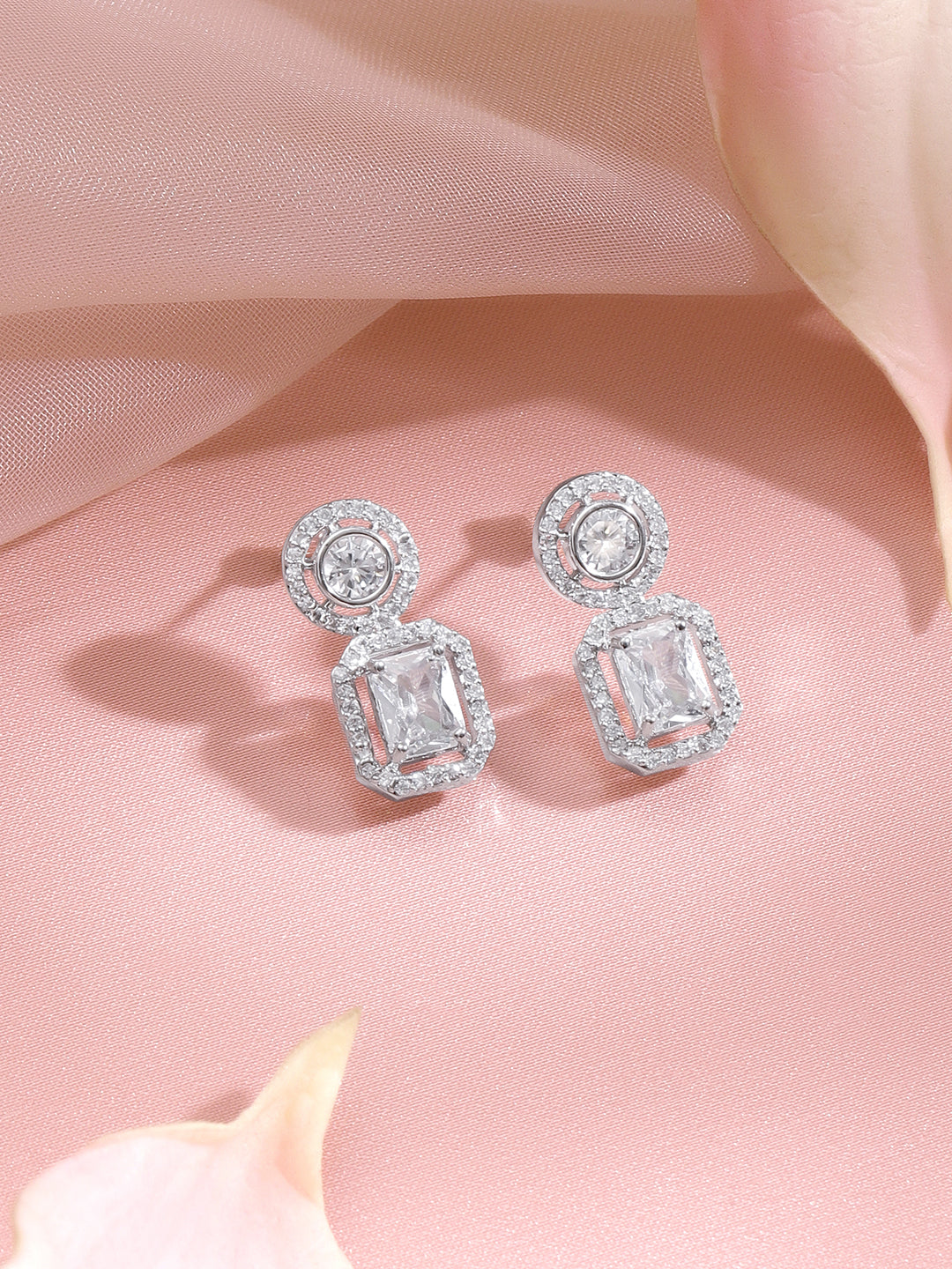 【Rubans】Rhodium Plated Regal Halo Sparkle Octagon Drop Earrings｜ロジウムメッキ リーガルヘイロー スパークル オクタゴン ドロップピアス