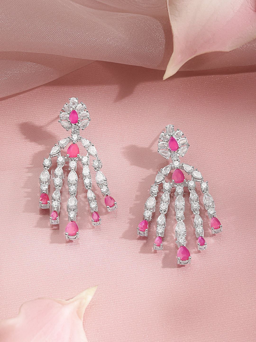 Ruby Sparkle Party Dangler Earrings Length - 6.5 cm