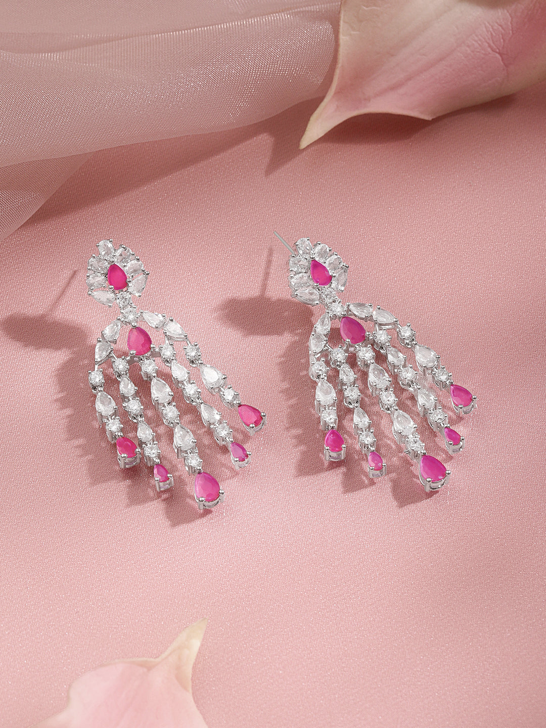 Ruby Sparkle Party Dangler Earrings Length - 6.5 cm