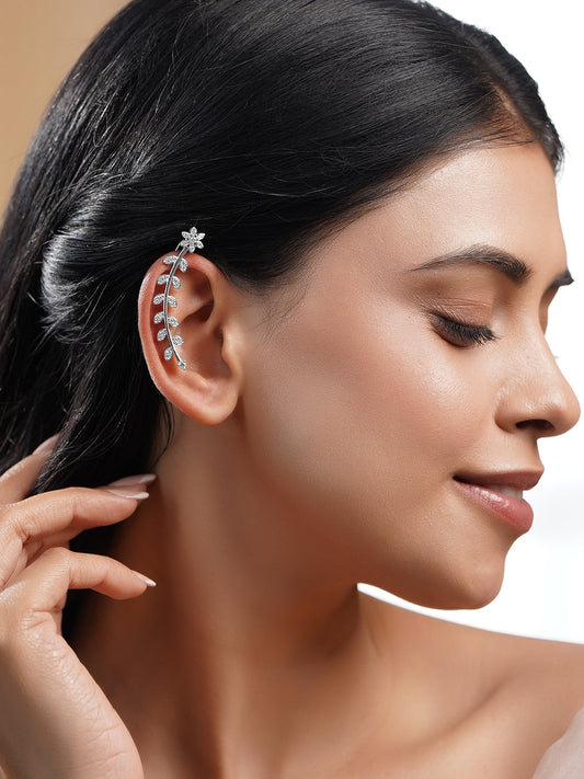 Floral Curve Silver Statement Ear Cuff フリーサイズ