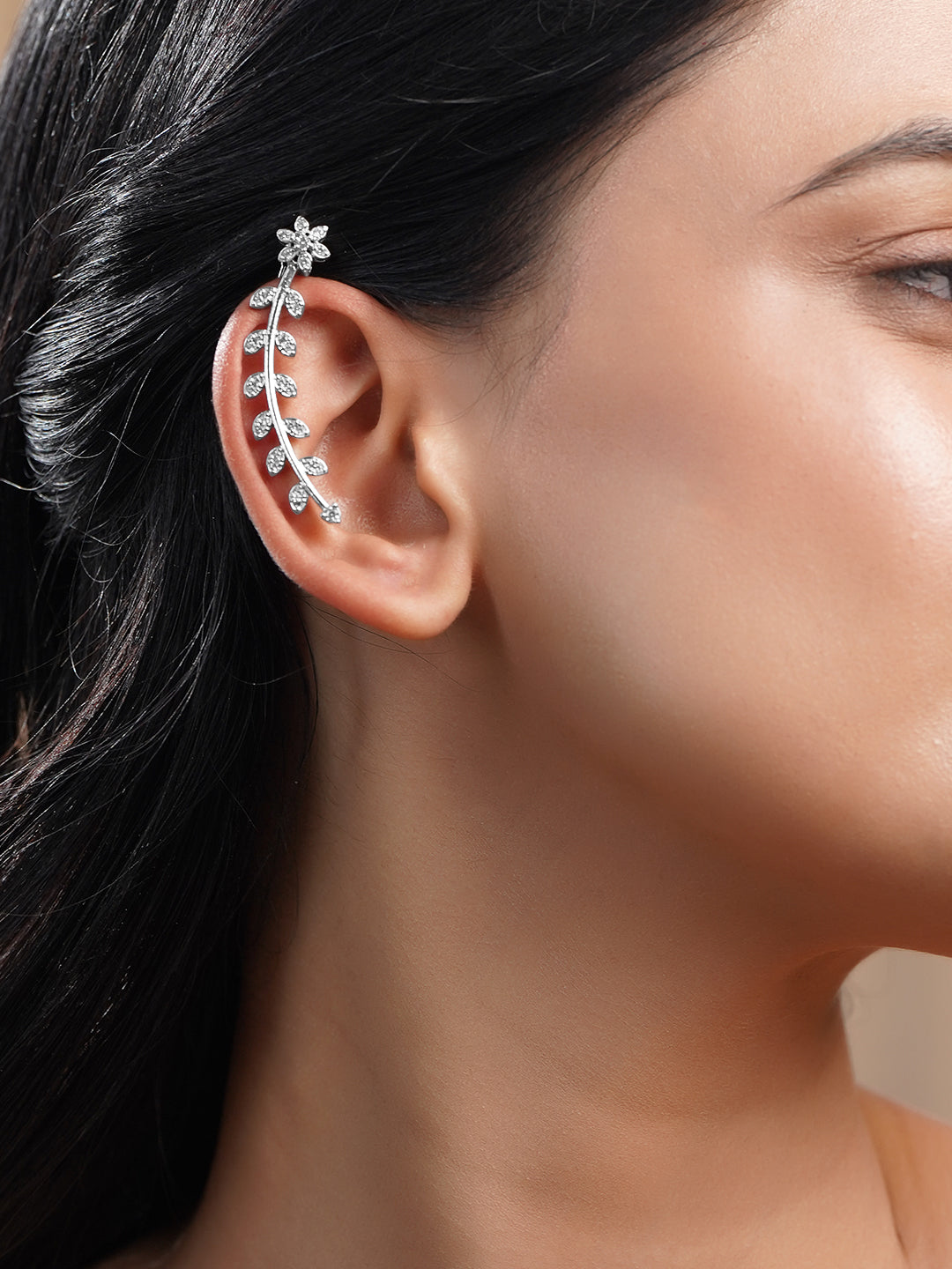 Floral Curve Silver Statement Ear Cuff フリーサイズ