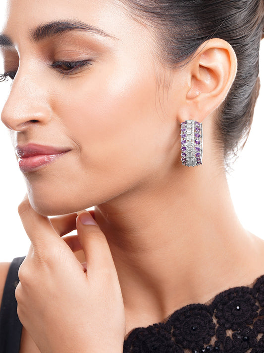 【Rubans】 Rhodium Plated Crystal Zirconia Cutwork Hoop Earrings｜ロジウムメッキ クリスタル ジルコニア カットワーク フープイヤリング
