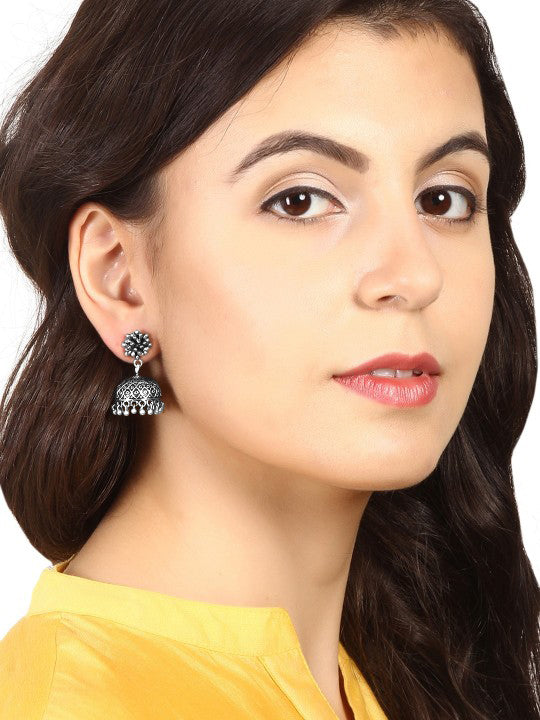 【Rubans】 Oxidised Silver-Plated Traditional Jhumka Earrings｜オキシダイズドシルバー トラディショナル ジュムカイヤリング