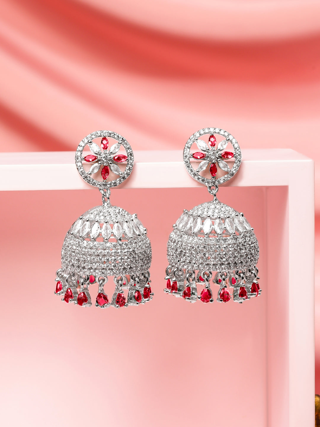 Ruby-Tipped Festive Jhumka Earrings フリーサイズ