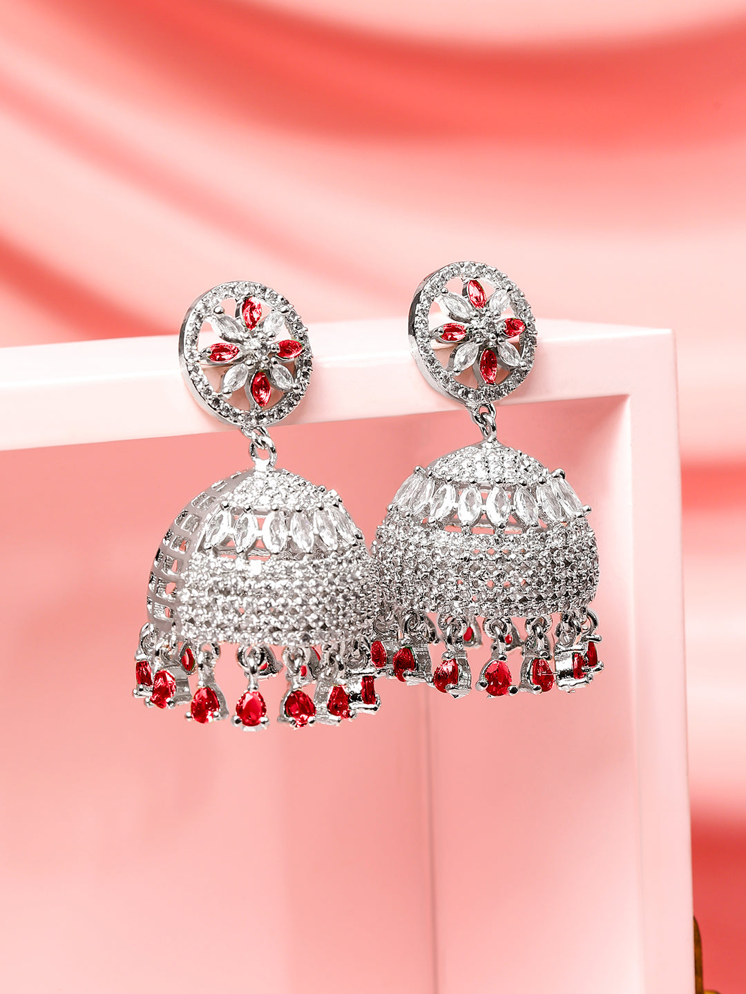 Ruby-Tipped Festive Jhumka Earrings フリーサイズ