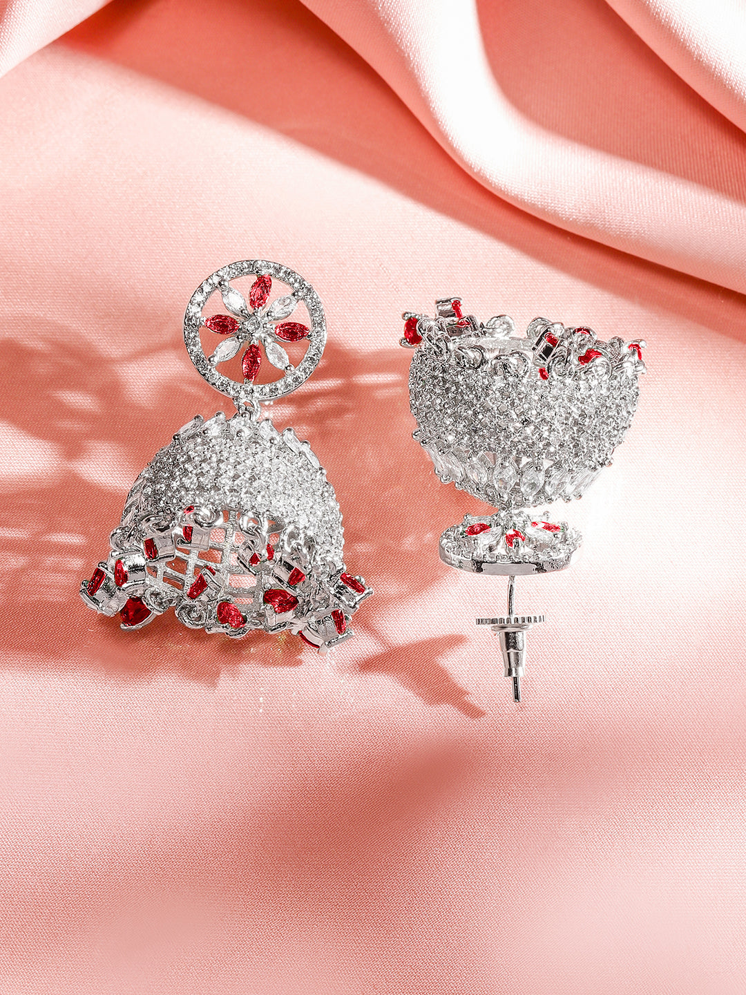 Ruby-Tipped Festive Jhumka Earrings フリーサイズ