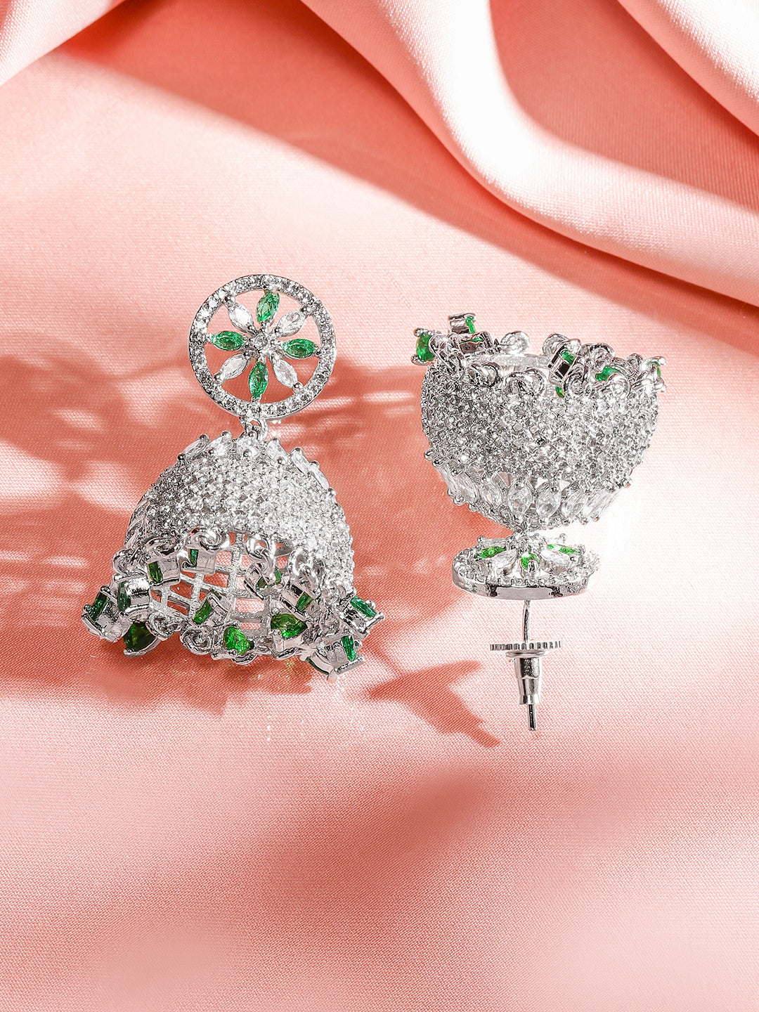Festive Glow Green American Diamond Zirconia Jhumka フリーサイズ
