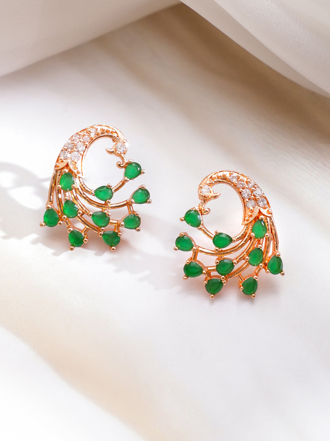 Gold Toned Green Stud Earrings フリーサイズ