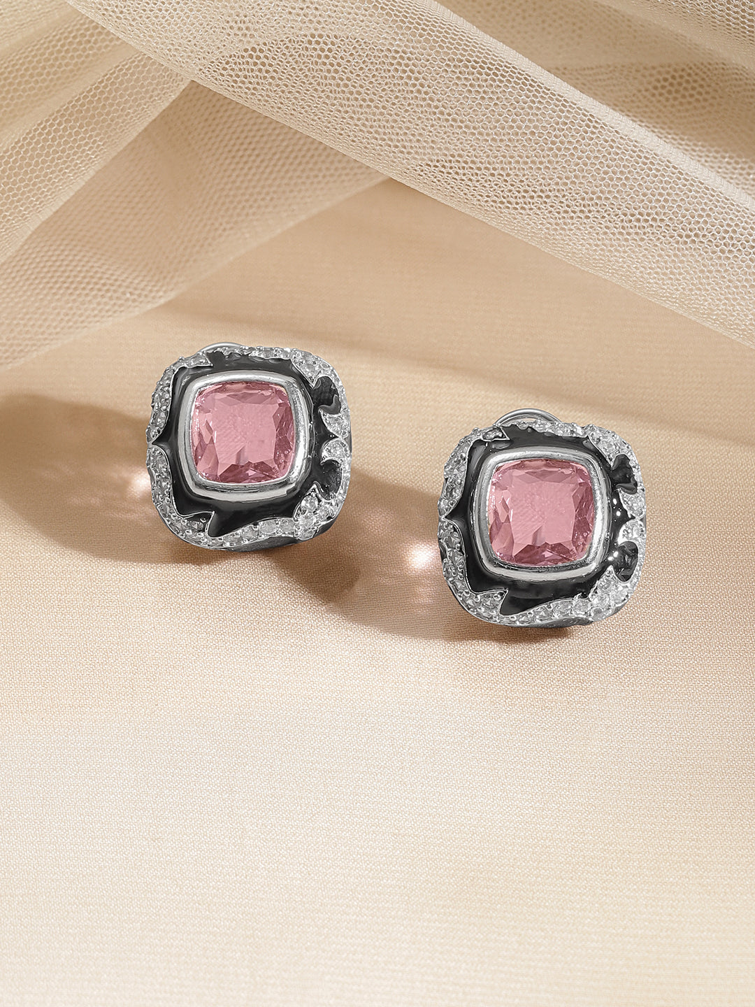Blush Frost Crystal Stud Earrings Length - 2 cm
