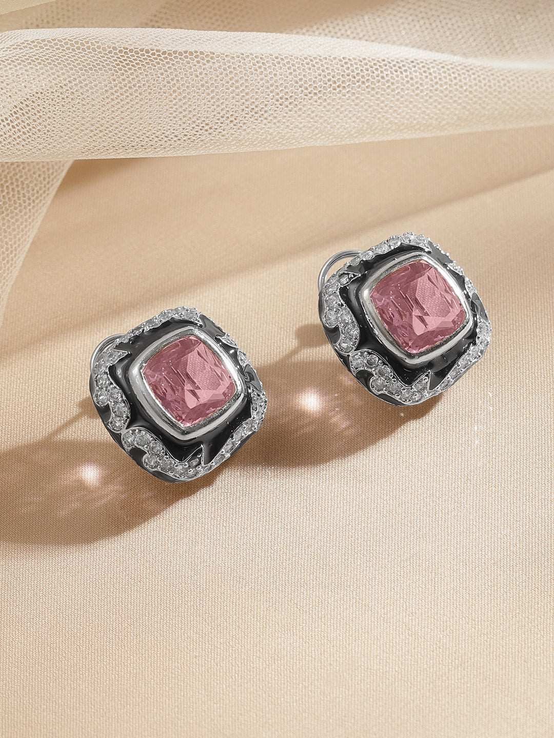 Blush Frost Crystal Stud Earrings Length - 2 cm