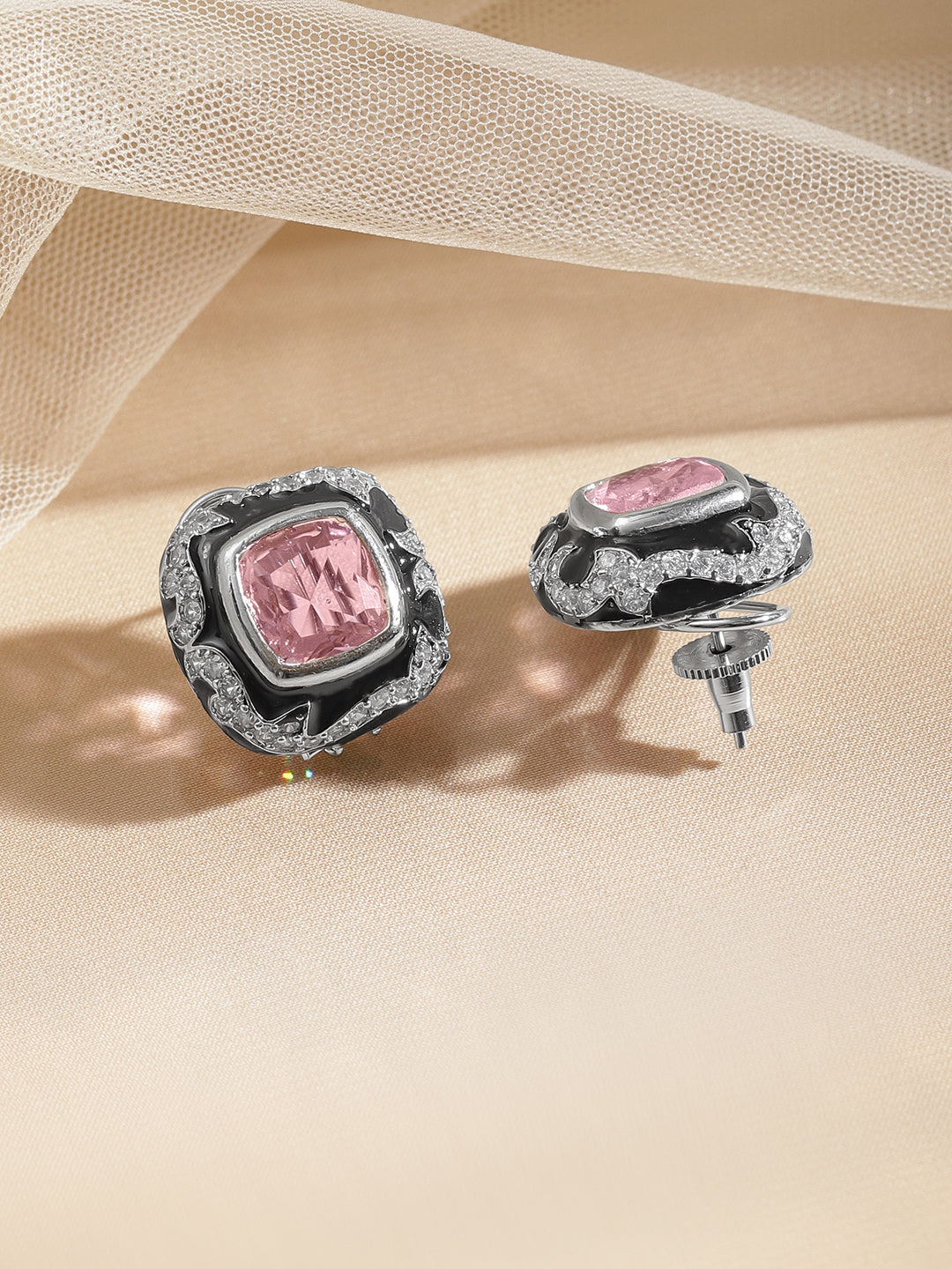 Blush Frost Crystal Stud Earrings Length - 2 cm