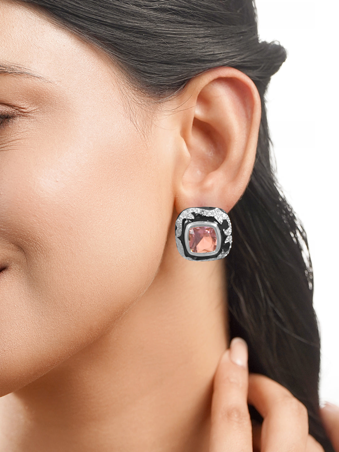Blush Frost Crystal Stud Earrings Length - 2 cm