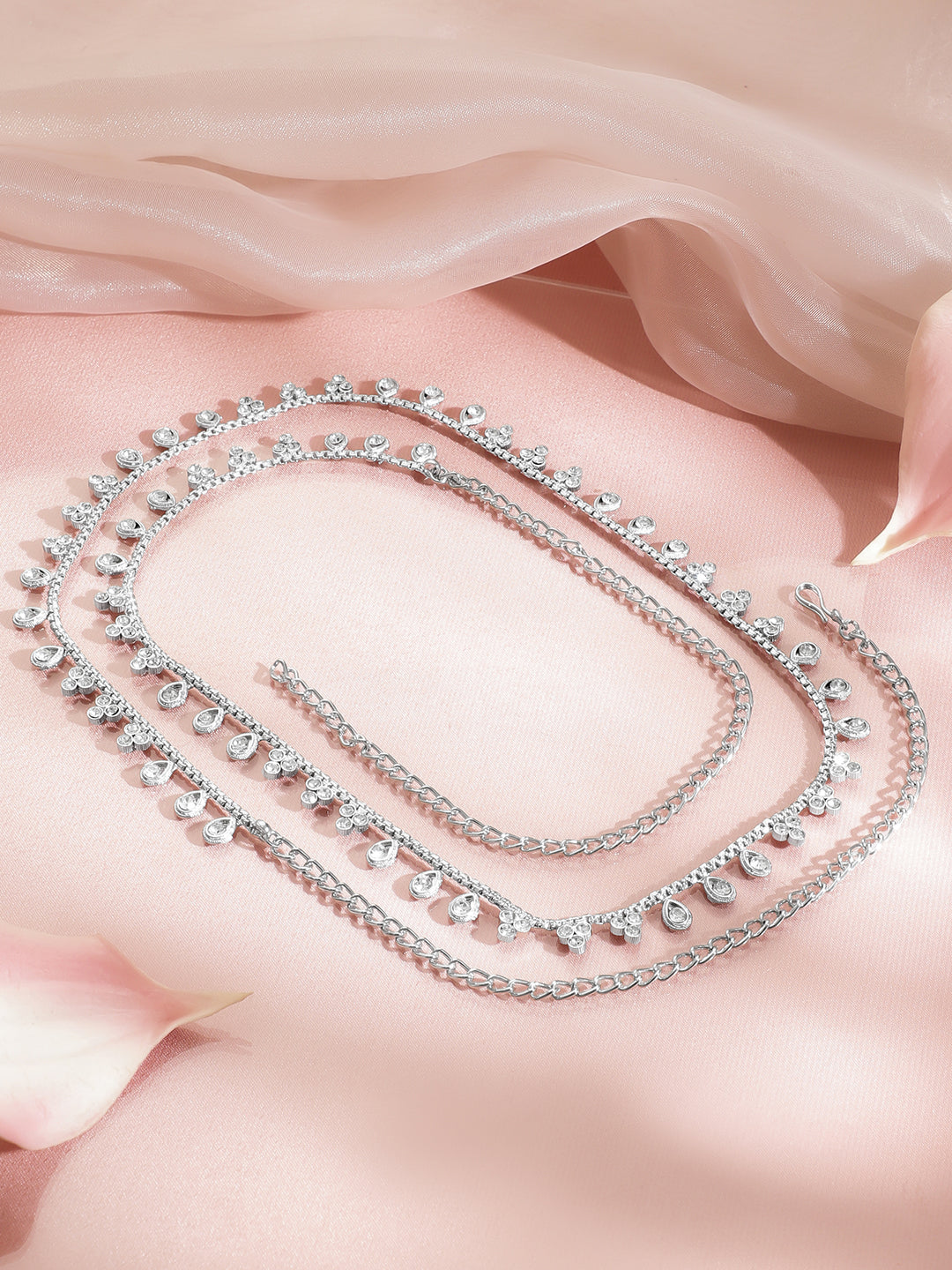White American Diamond Zirconia Teardrop Kamarbandh フリーサイズ