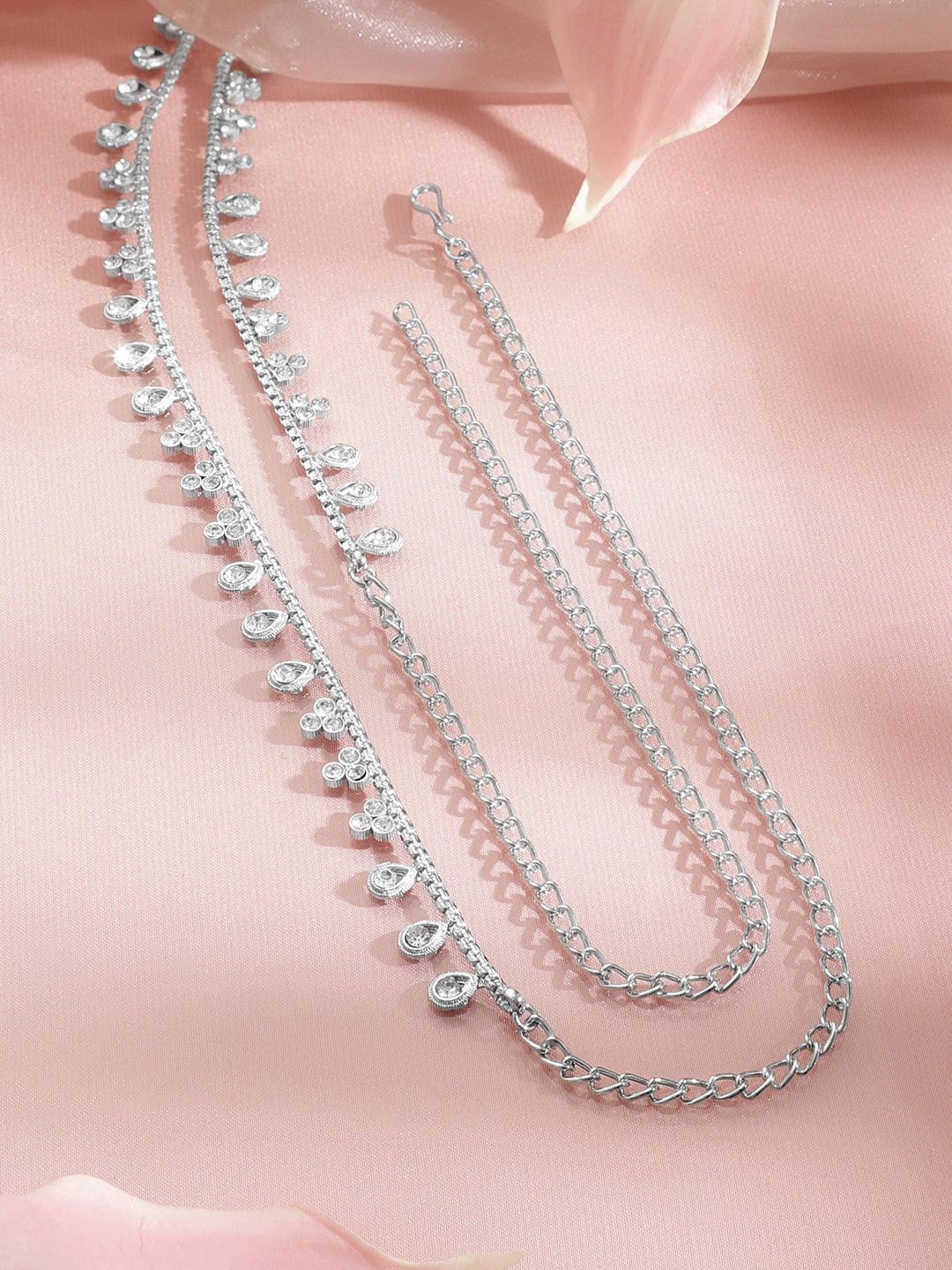 White American Diamond Zirconia Teardrop Kamarbandh フリーサイズ