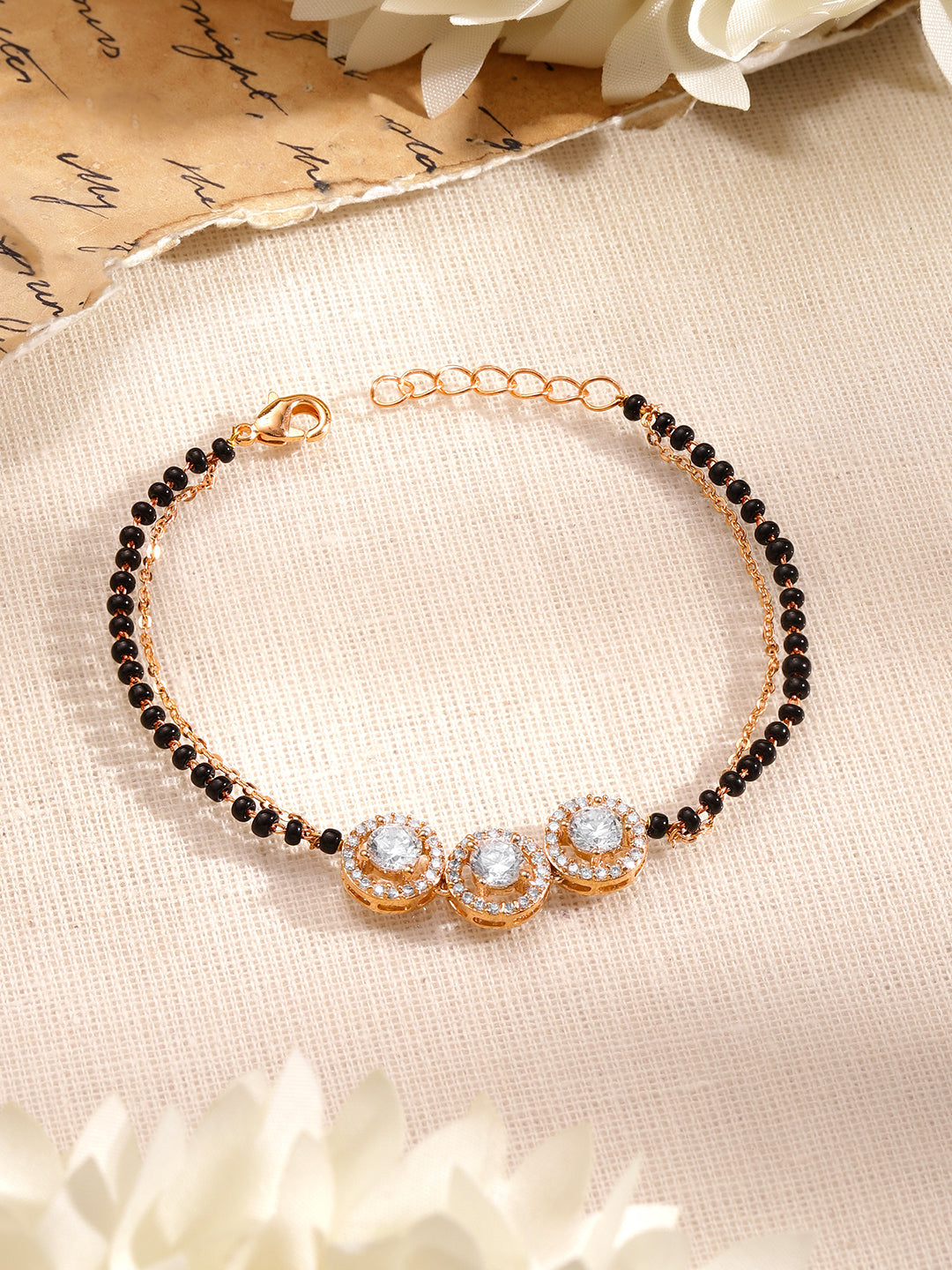 【Rubans】Gold Plated American Diamond Zirconia Circular Motif Mangalsutra Bracelet｜ゴールドメッキ アメリカンダイヤモンド ジルコニア サークルモチーフ マンガルスートラ ブレスレット