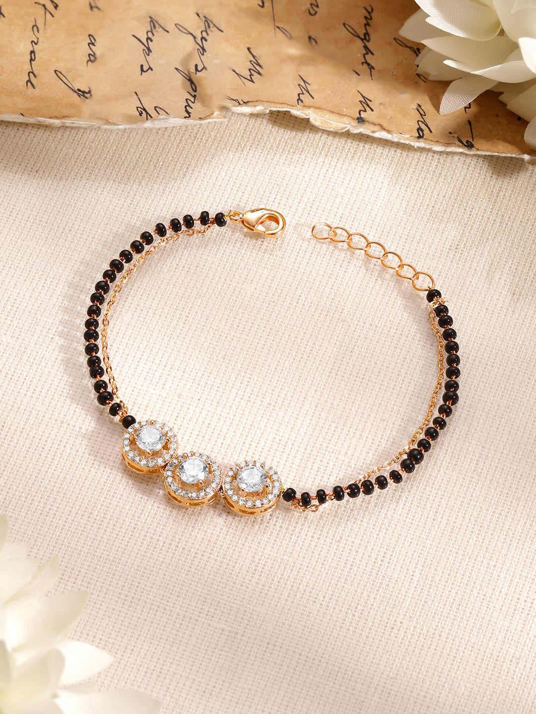 【Rubans】Gold Plated American Diamond Zirconia Circular Motif Mangalsutra Bracelet｜ゴールドメッキ アメリカンダイヤモンド ジルコニア サークルモチーフ マンガルスートラ ブレスレット