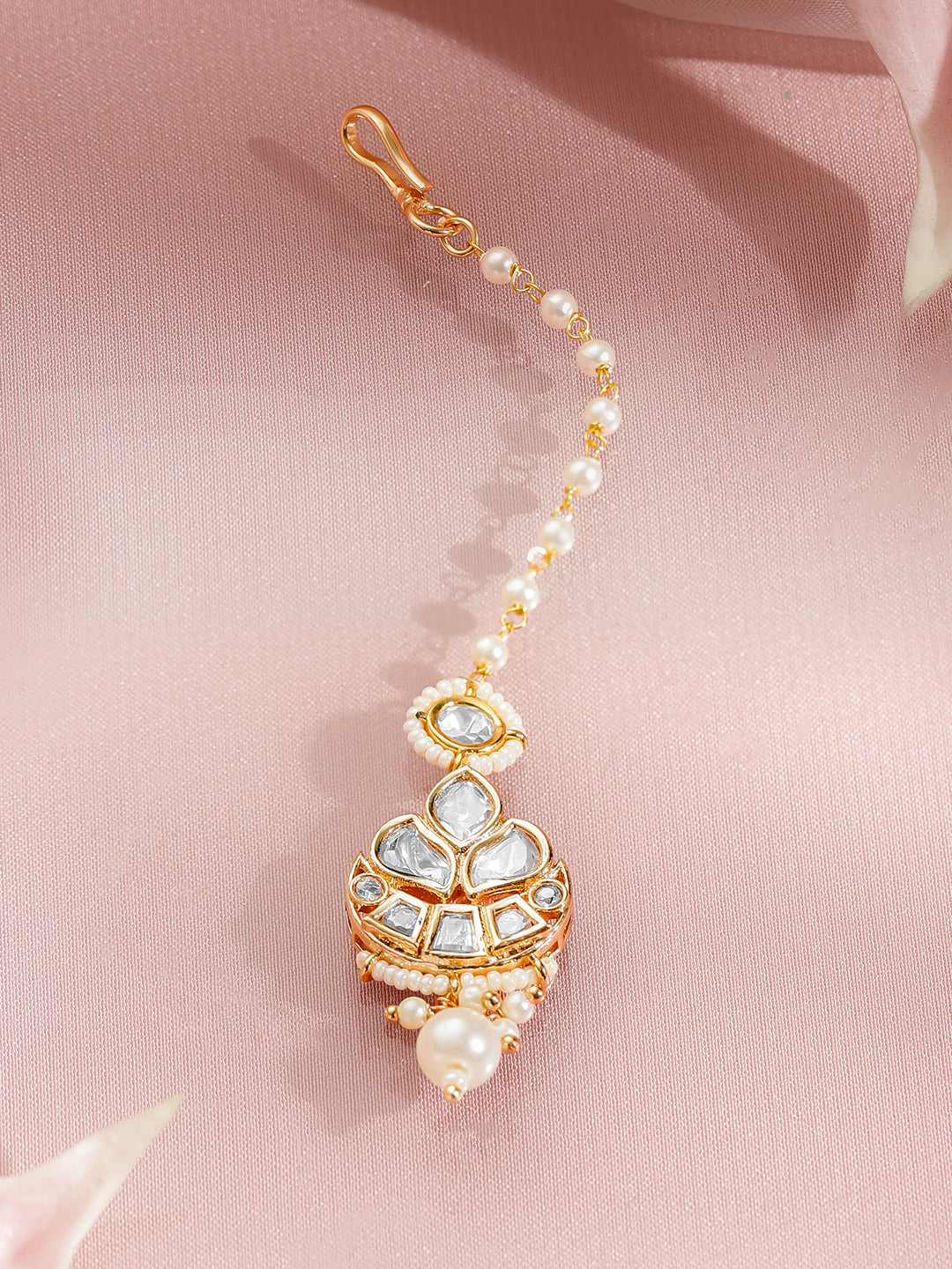Classic White Kundan Maang Tikka フリーサイズ