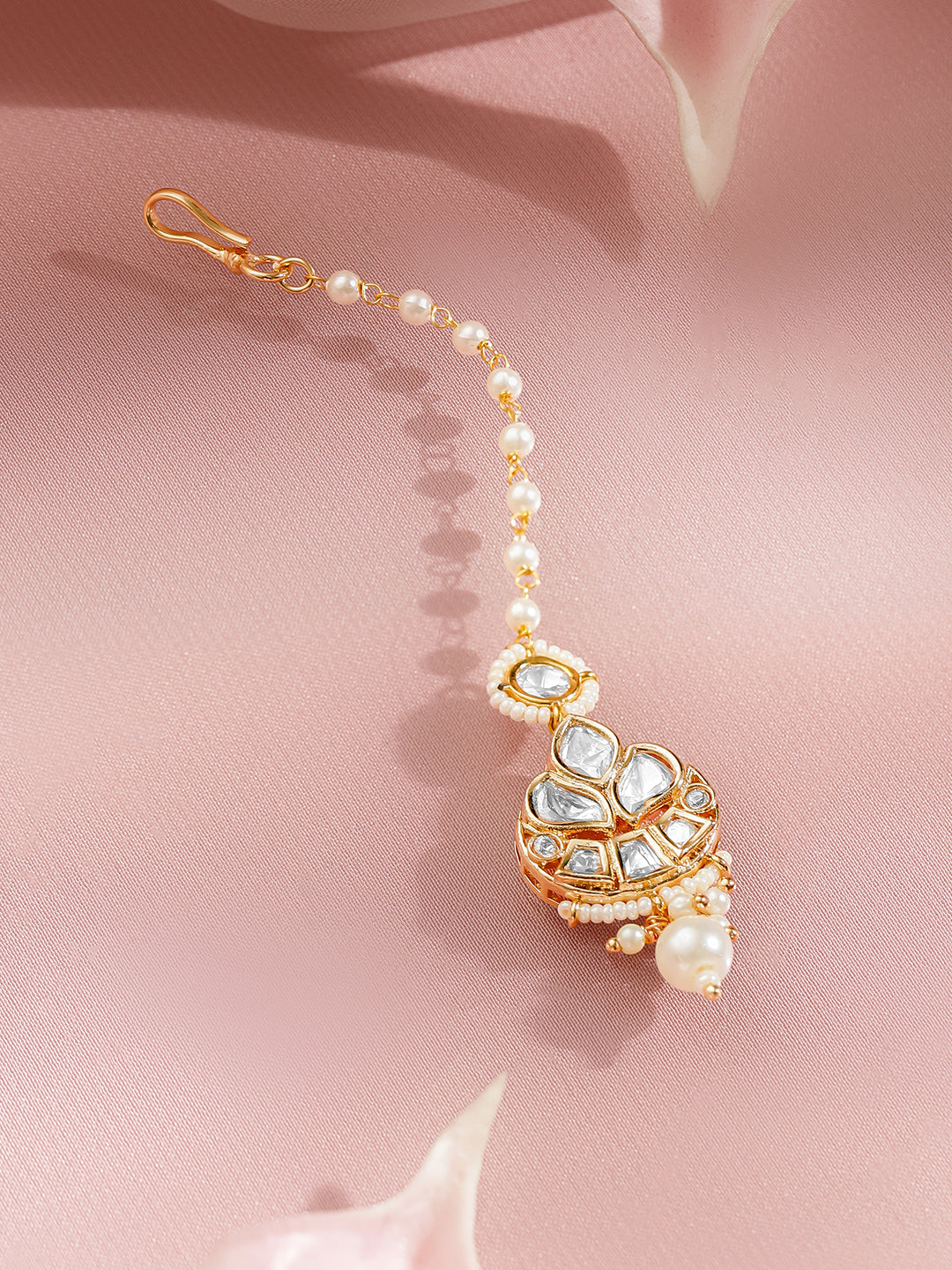 Classic White Kundan Maang Tikka フリーサイズ