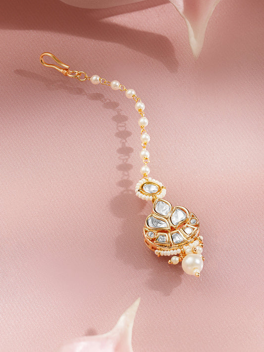 Classic White Kundan Maang Tikka フリーサイズ