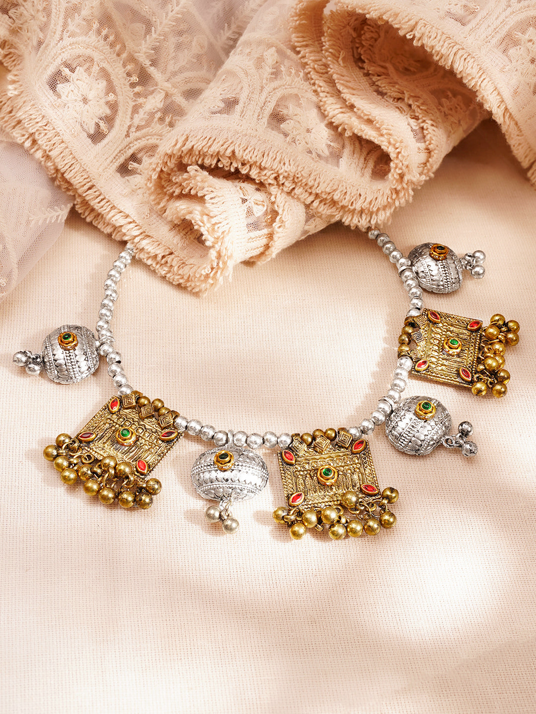 Vintage Oxidised Dual Tone Statement Necklace フリーサイズ