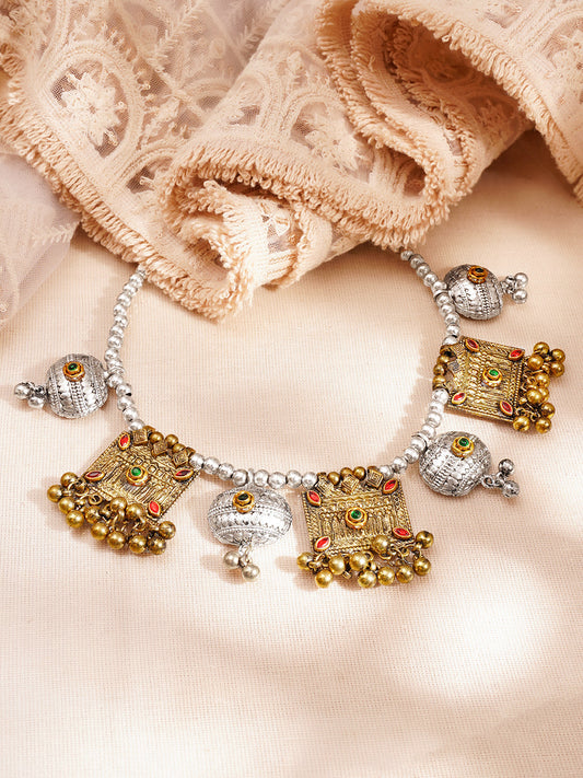 Vintage Oxidised Dual Tone Statement Necklace フリーサイズ