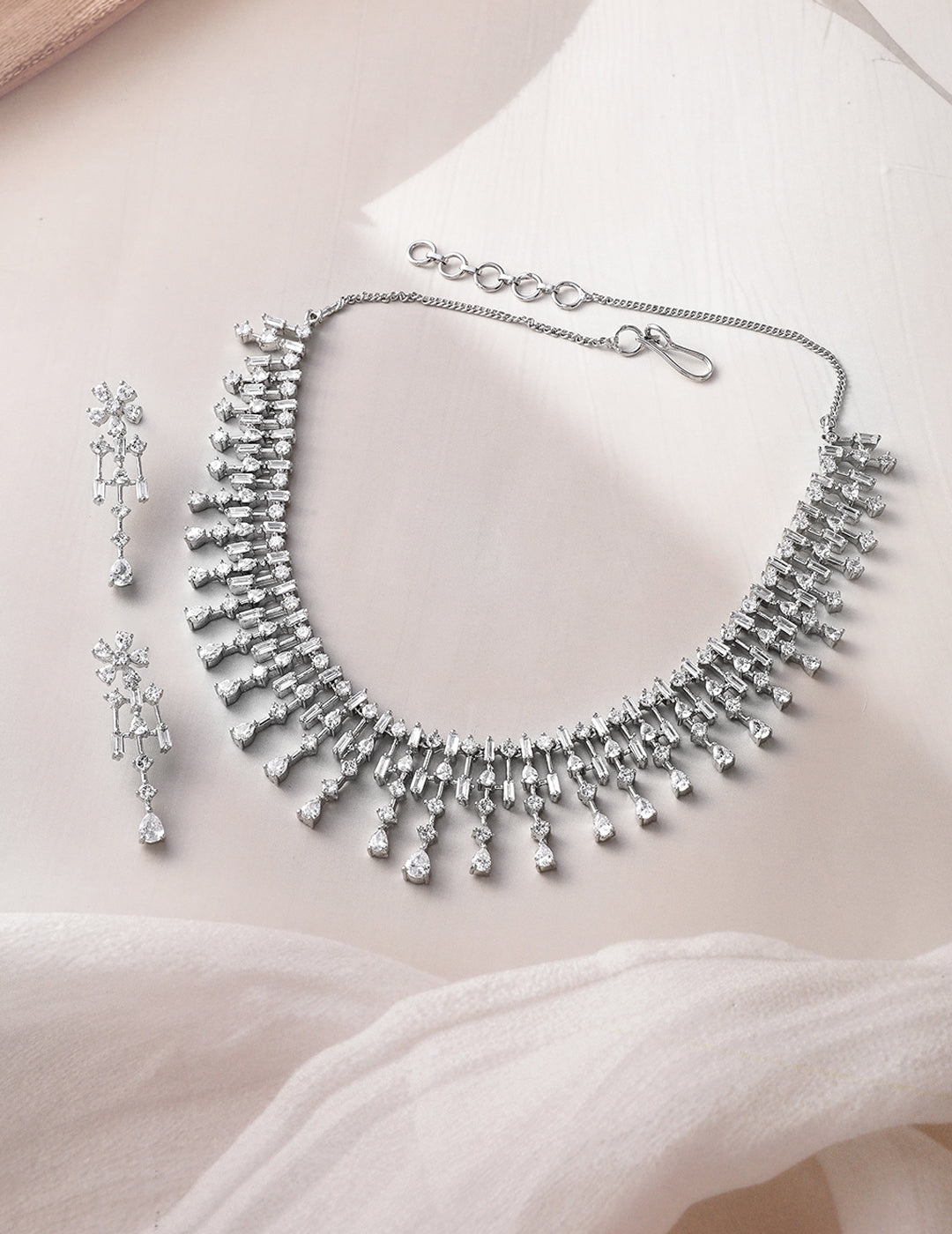 American Diamond Zirconia Necklace Set Silver