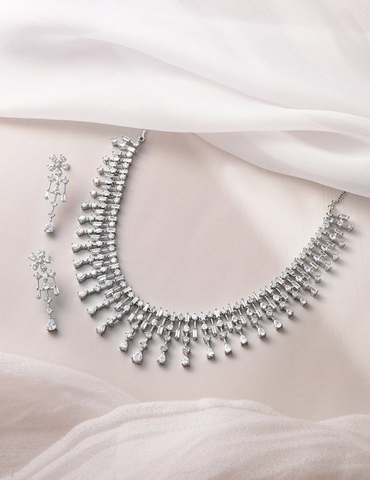 American Diamond Zirconia Necklace Set Silver