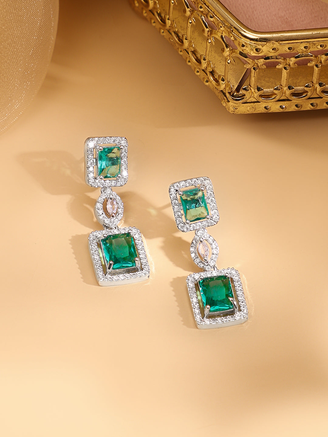 Emerald Cut American Diamond Zirconia Necklace Set フリーサイズ