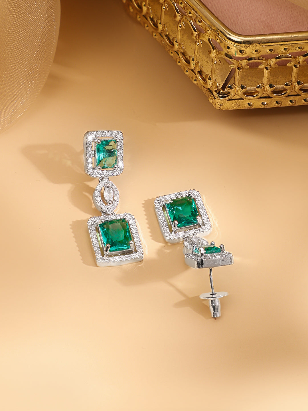 Emerald Cut American Diamond Zirconia Necklace Set フリーサイズ