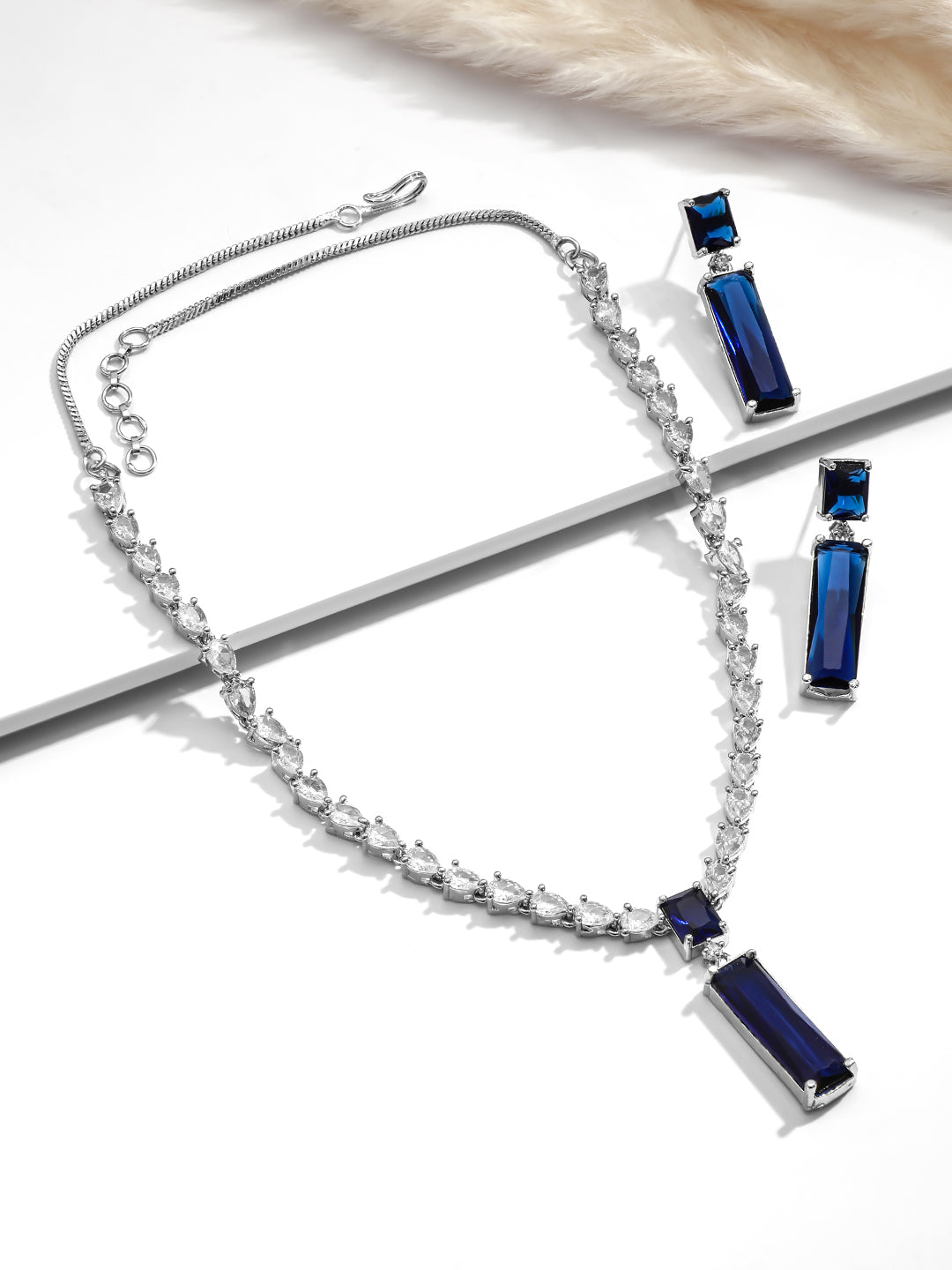 American Diamond Zirconia Sapphire Necklace Set Green
