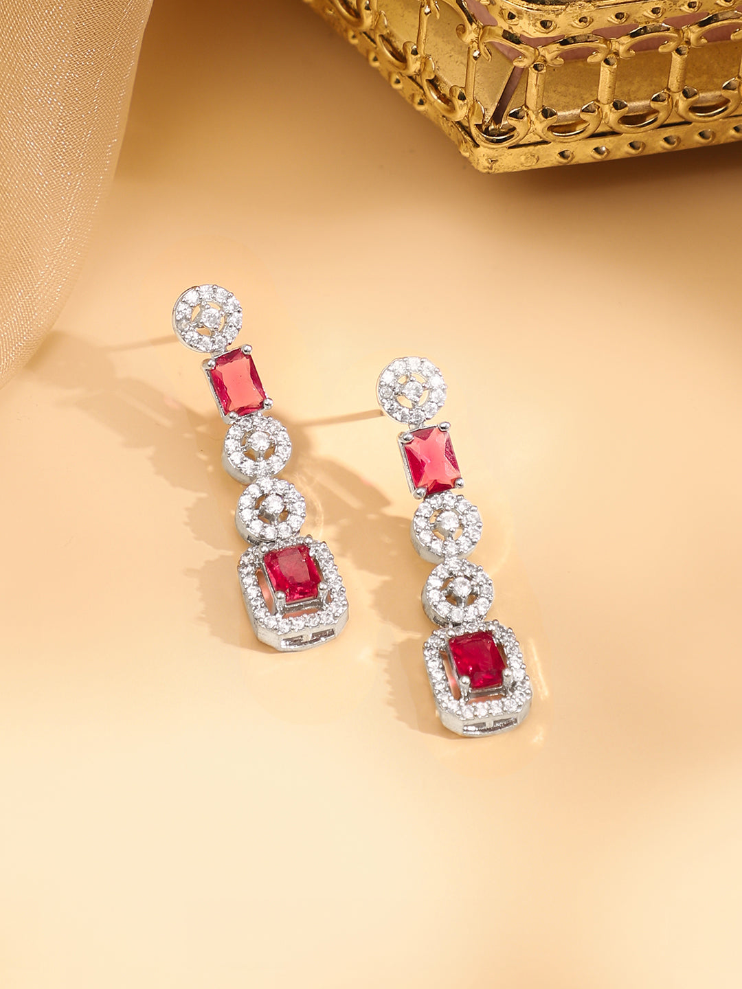 Studded American Diamond Zirconia Ruby Necklace Set フリーサイズ